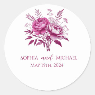 Wasserfarbe Magenta Peony - Hochzeitsticker Runder Aufkleber