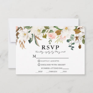 Wasserfarbe Magnolias Rosen Hochzeit RSVP Karte