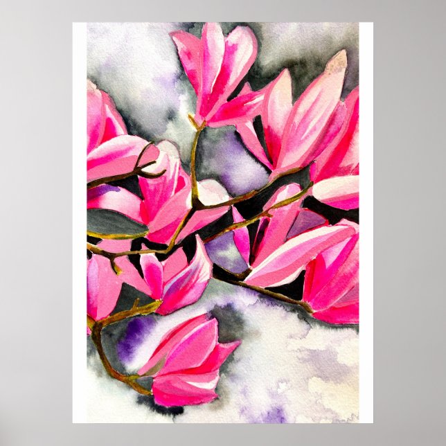 Wasserfarbe Magnolie Rosa Poster (Vorne)