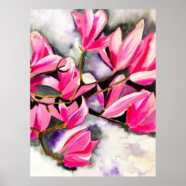 Wasserfarbe Magnolie Rosa Poster (Vorne)