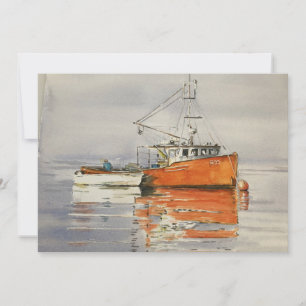 Wasserfarbe Maine Fischerboot Orange Grau Dankeskarte