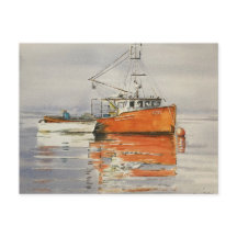 Wasserfarbe Maine Fischerboot Orange Serene