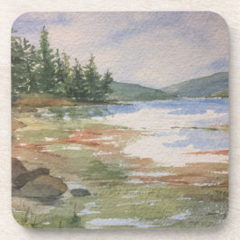 Wasserfarbe Maine Landschaft Wasserwald Blau Grün Getränkeuntersetzer