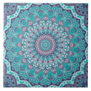 Wasserfarbe Mandala Aquamarin und Lila Fliese
