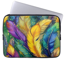 Wasserfarbe Mardi Gras Feather nahtloses Muster Laptopschutzhülle