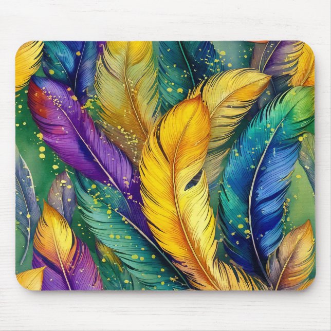 Wasserfarbe Mardi Gras Feather nahtloses Muster Mousepad (Vorne)