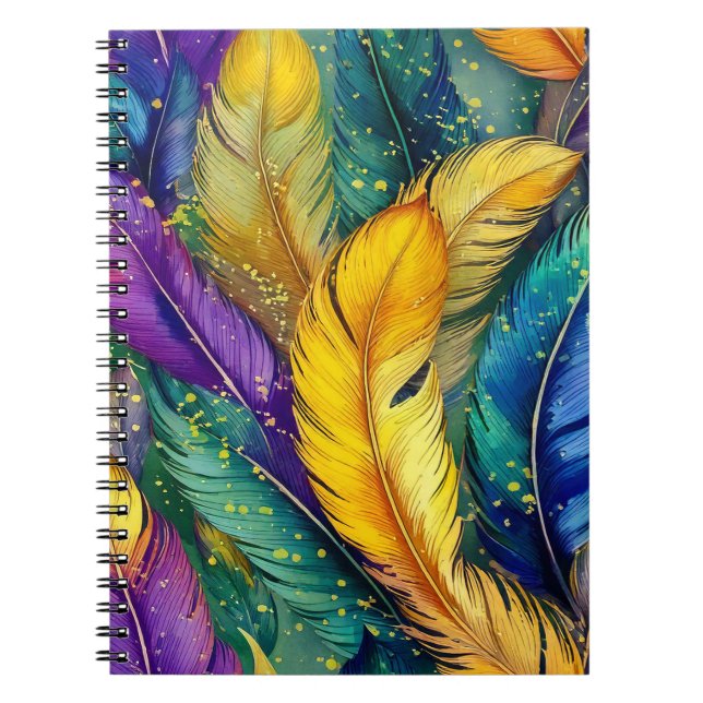 Wasserfarbe Mardi Gras Feather nahtloses Muster Notizblock (Vorderseite)