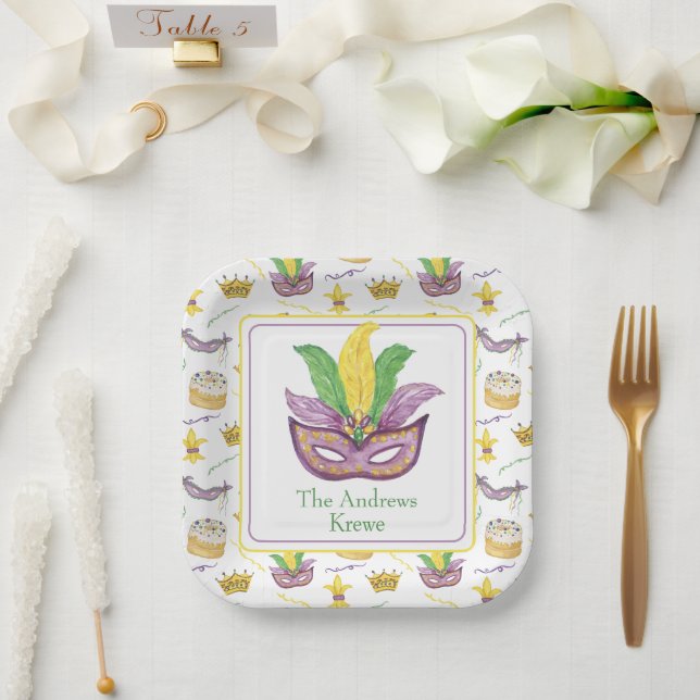 Wasserfarbe Mardi Gras Maske Personalisiert Pappteller (Hochzeit)