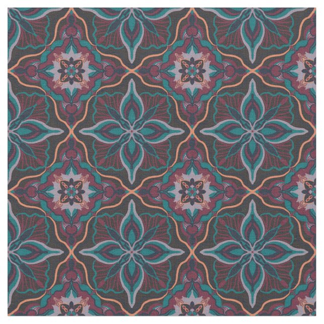 Wasserfarbe Marokkanisch Boho Geometric Tile Stoff (Nahaufnahme)