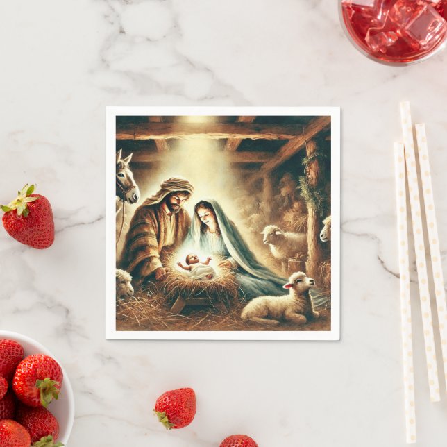 Wasserfarbe Mary Joseph & Jesus Krippe Dekoupage Serviette (Beispiel)