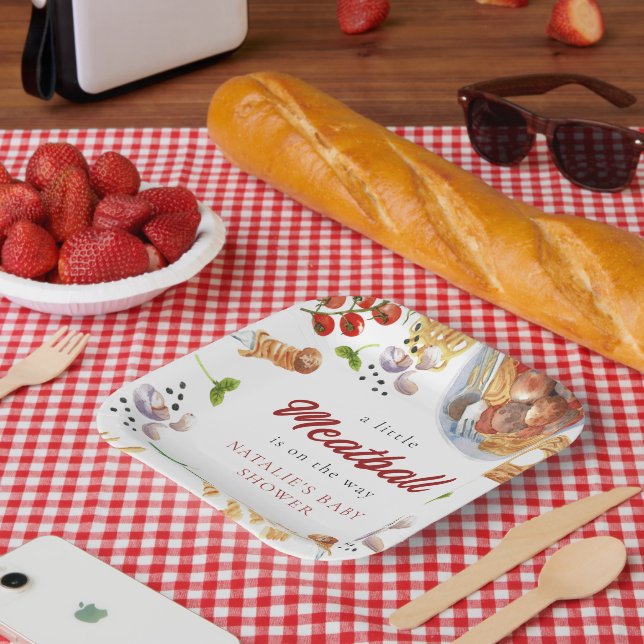 Wasserfarbe Meatball Italienische Babydusche Pappteller (Picknick)
