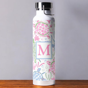 Wasserfarbe Meeresschildkröten Monogramm Küste Trinkflasche