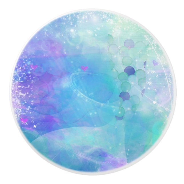 Wasserfarbe Meerjungfrau Schwanz Fantasie Verzaube Keramikknauf (Vorderseite)