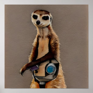 Wasserfarbe Meerkat mit Dampfmaske Poster