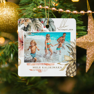 Wasserfarbe Mele Kalikimaka Hawaiianisches Foto Keramikornament