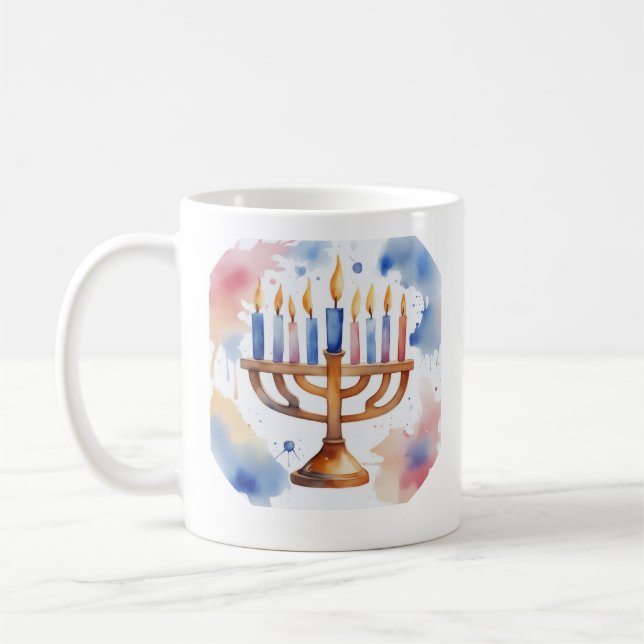 Wasserfarbe Menorah Happy Hanukkah Kaffeetasse (Links)