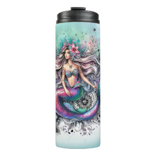 Wasserfarbe Mermaid Thermosbecher