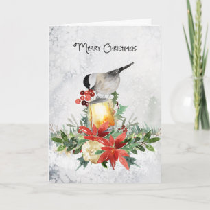 Wasserfarbe Merry Chickadee Weihnachtsgrüße Karte