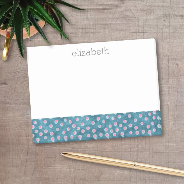 Wasserfarbe Messy Polka Dots - blau und rosa Post-it Klebezettel (Personalized post-it notes with a monogram and contact information - low quantity available)