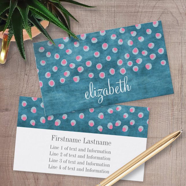 Wasserfarbe Messy Polka Dots - blau und rosa Visitenkarte (Custom Printed Business Cards)