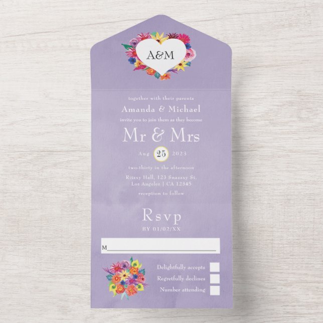 Wasserfarbe mexikanische Fiesta Wedding All In One Einladung (Innen Boden)