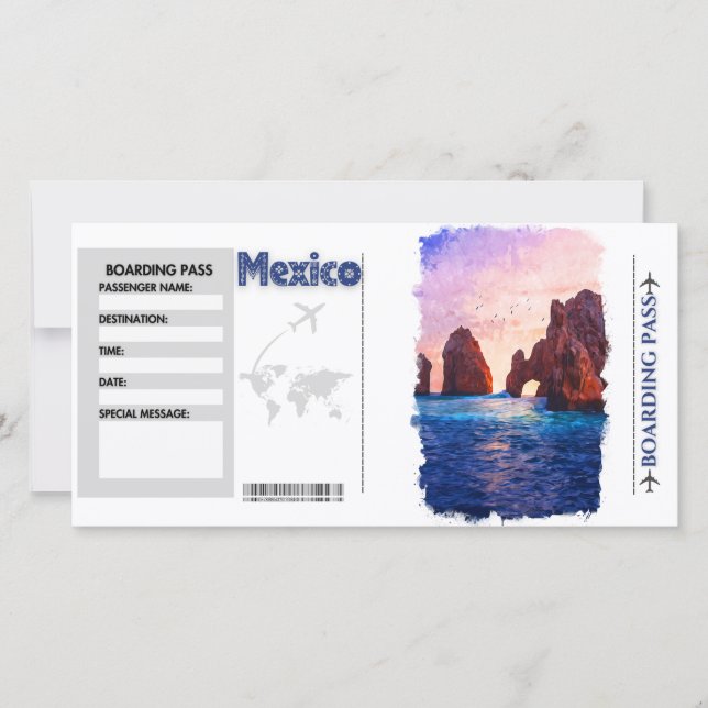 Wasserfarbe Mexiko Boarding Pass Card (Vorderseite)