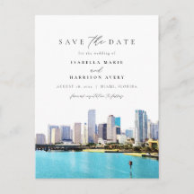 Wasserfarbe Miami Florida Skyline Save the Date
