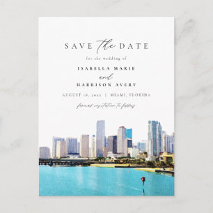 Wasserfarbe Miami Florida Skyline Save the Date Postkarte