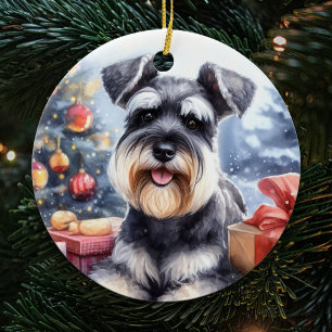 Wasserfarbe Miniatur Schnauzer Dose Weihnachten Keramik Ornament
