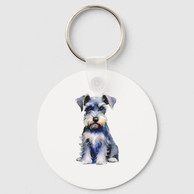Wasserfarbe Miniatur Schnauzer Schlüsselanhänger (Vorderseite)