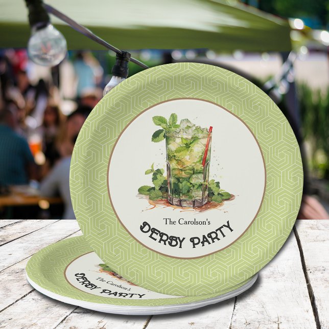 Wasserfarbe Minze Julep Derby Party Pappteller (Watercolor Mint Julep Derby Party Paper Plates)
