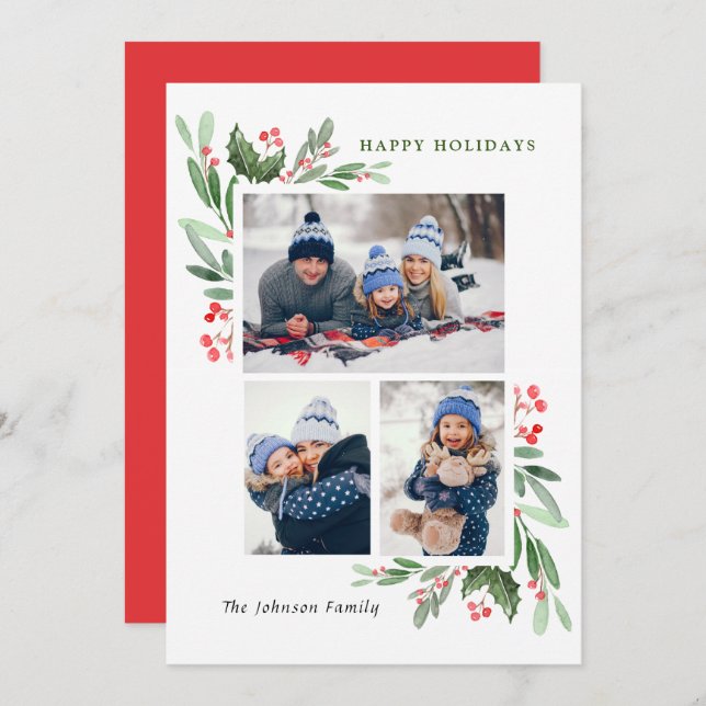 Wasserfarbe Mistletoe Holly Berry Weihnachten 3 FO (Vorne/Hinten)