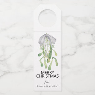 Wasserfarbe Mistletoe Ribbon Blätter Weihnachten Flaschenanhänger