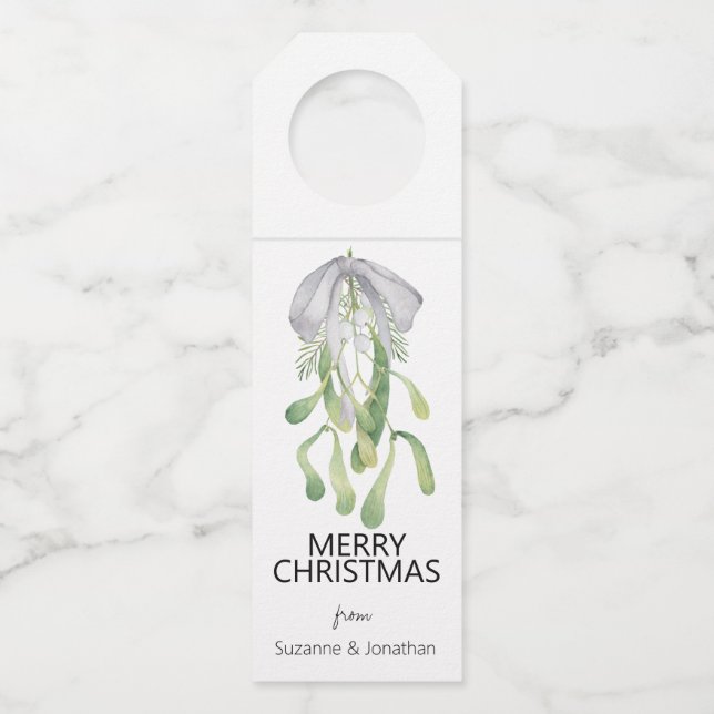 Wasserfarbe Mistletoe Ribbon Blätter Weihnachten Flaschenanhänger (Vorderseite)