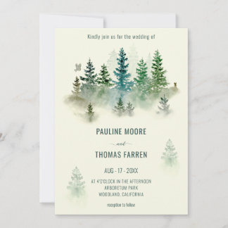Wasserfarbe Misty Forest Retro Rustikale Hochzeit Einladung