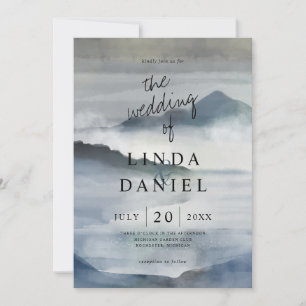 Wasserfarbe Misty Gebirge Indigo Blaue Hochzeit Einladung