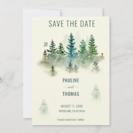 Wasserfarbe Misty Woodland Rustikale Hochzeit Save The Date