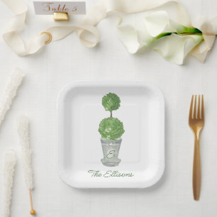 Wasserfarbe Mit Monogramm Topiary Napkins Pappteller
