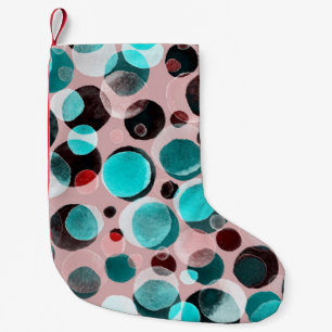Wasserfarbe mit Tupfen, abstraktes Muster. Kleiner Weihnachtsstrumpf