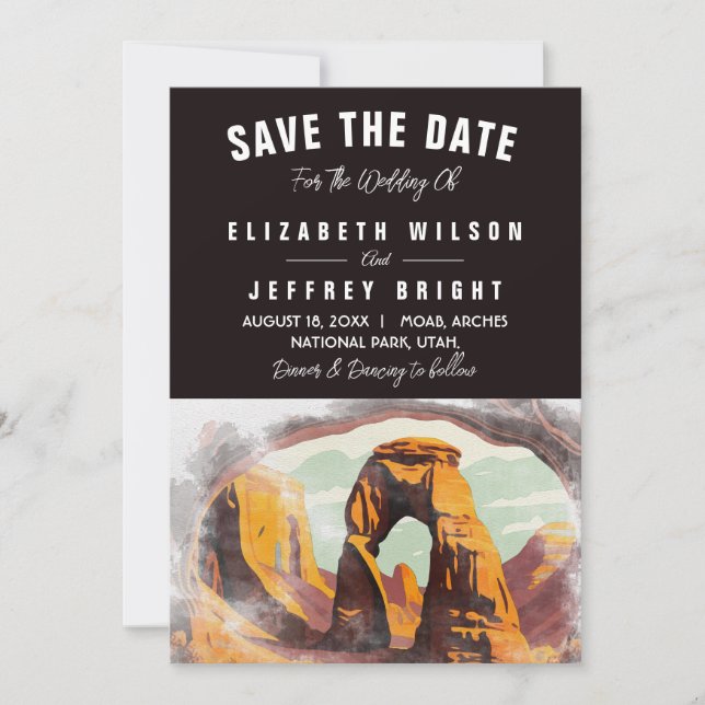 Wasserfarbe Moab Arches Park Utah Save the Date Einladung (Vorderseite)