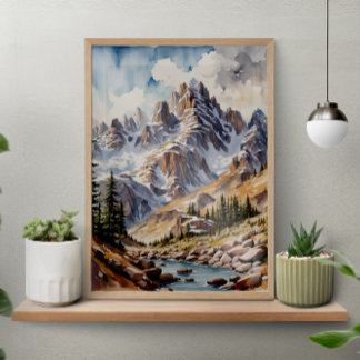 Wasserfarbe Moderne Berge Poster