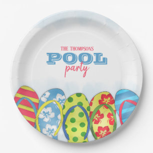 Wasserfarbe Moderne, einfache Pool Party Flip Flop Pappteller