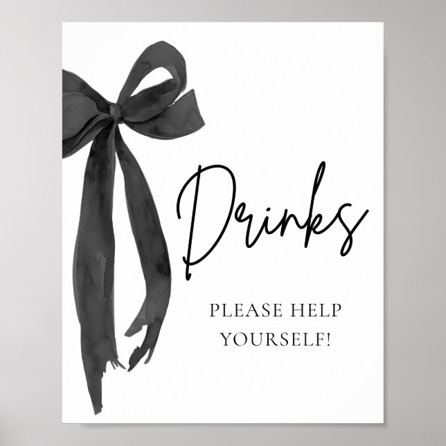 Wasserfarbe Moderne Elegante Black Bow Drinks Zeic Poster (Vorne)