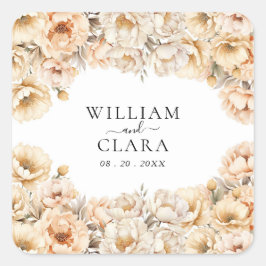 Wasserfarbe Moderne Peony Pastel Floral Hochzeit Quadratischer Aufkleber