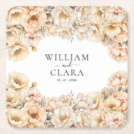 Wasserfarbe Moderne Peony Pastel Floral Hochzeit Rechteckiger Pappuntersetzer