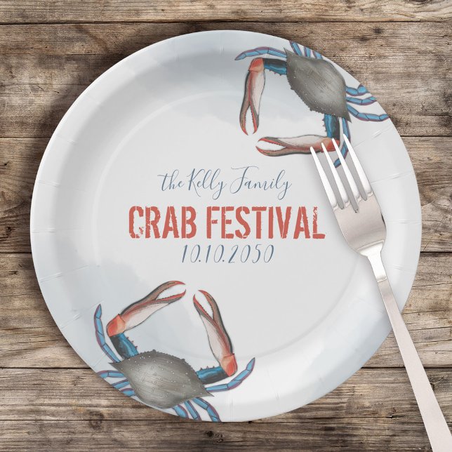 Wasserfarbe Moderne Rustikale Blaue Krabbe Elegant Pappteller (Von Creator hochgeladen)
