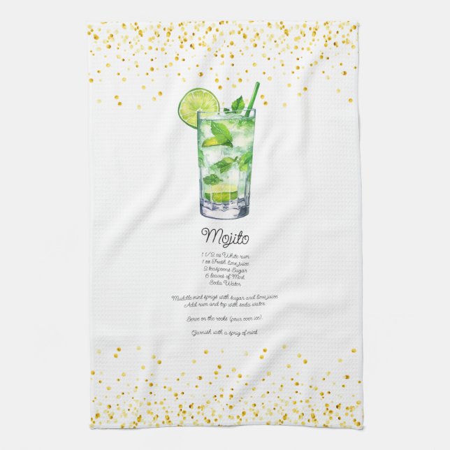 Wasserfarbe Mojito Benutzerdefiniertes Getränk Rez Geschirrtuch (Vertikal)