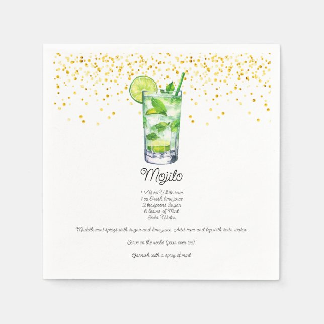 Wasserfarbe Mojito Benutzerdefiniertes Getränk Rez Serviette (Vorderseite)