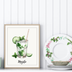 Wasserfarbe Mojito Cocktail Kunst, Dichtung und Mu Poster