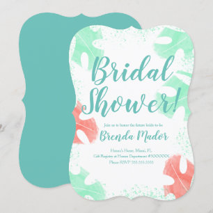 Wasserfarbe Monstera Blätter Kinderdusche Korallen Einladung